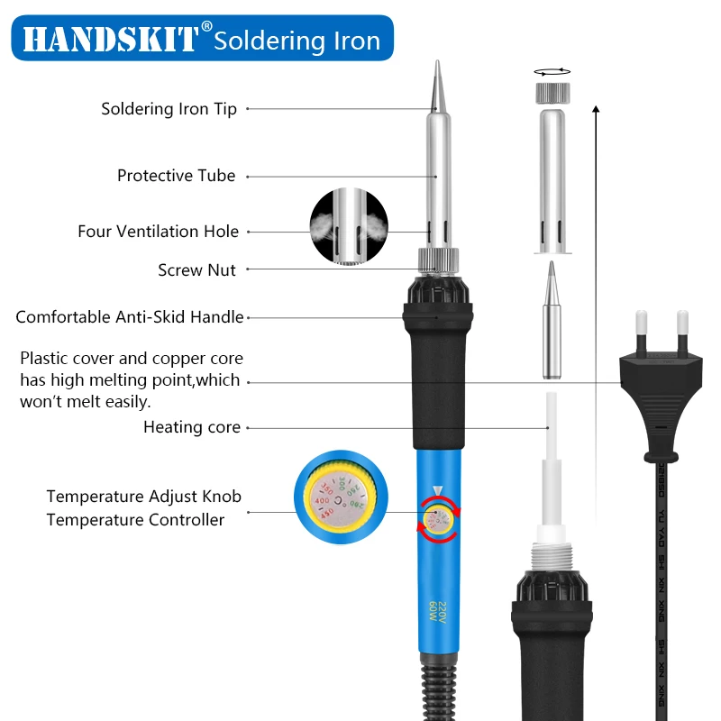 60 Вт, 220 В, набор паяльников с регулируемой температурой+ 2 наконечника, подставка для утюга, цифровой мультимерный резак+ измерительный зонд с флюсом