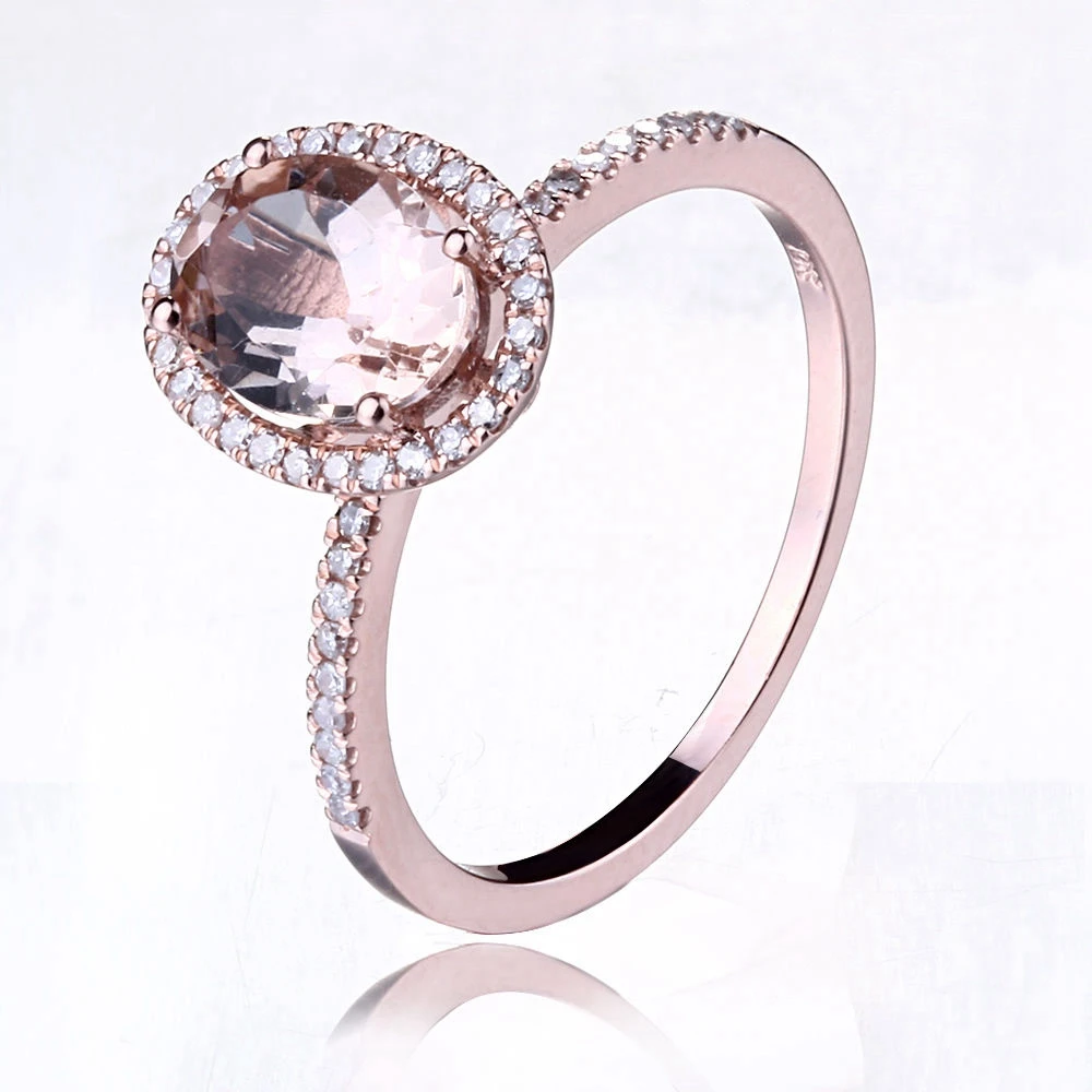 Овальный 6X8MM 1.2ct морганит натуральные бриллианты Твердые 10K розовое золото