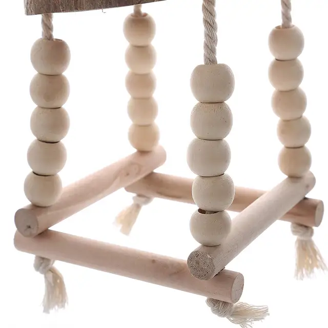 Bird Chewing Bird Swings Toy Coconut Shell Cage Perch Toy Paw Grinding Ladder for Parrot Macaw African Greys Budgies Cockatoo 2