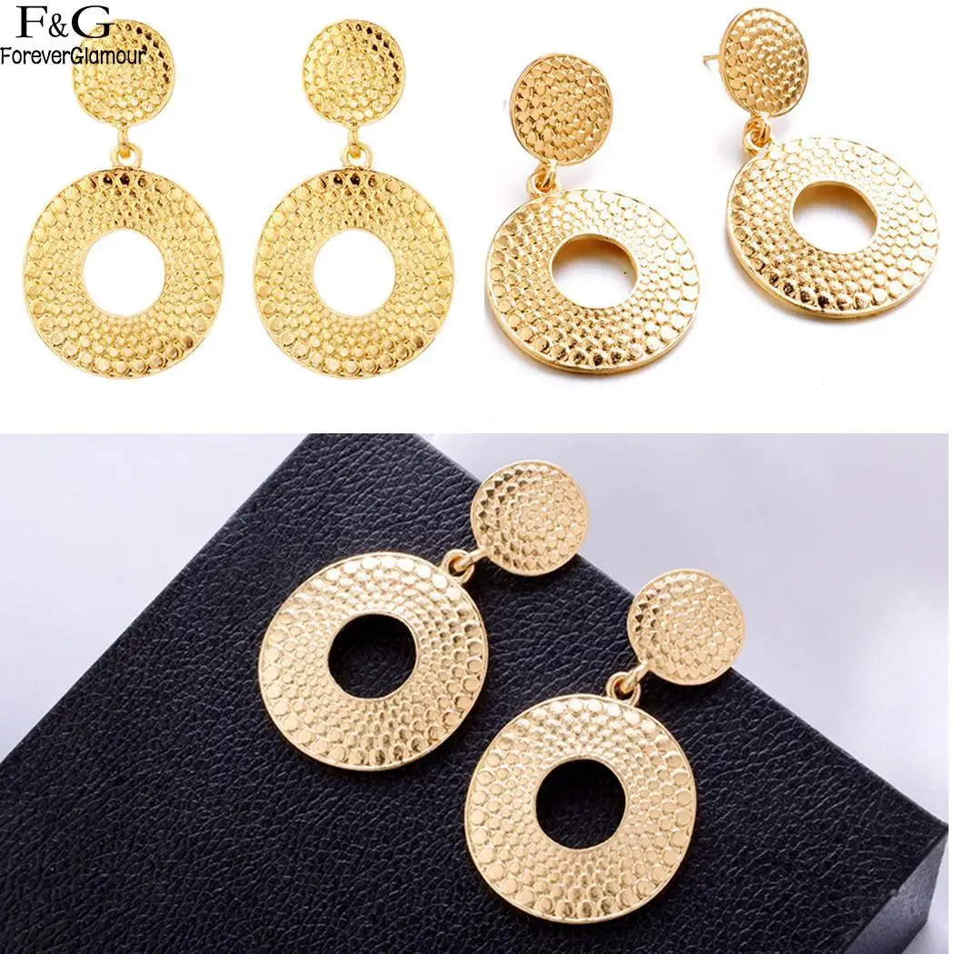 Gold Plated Elegant Women Round Push Back Dangle Earringsin Drop