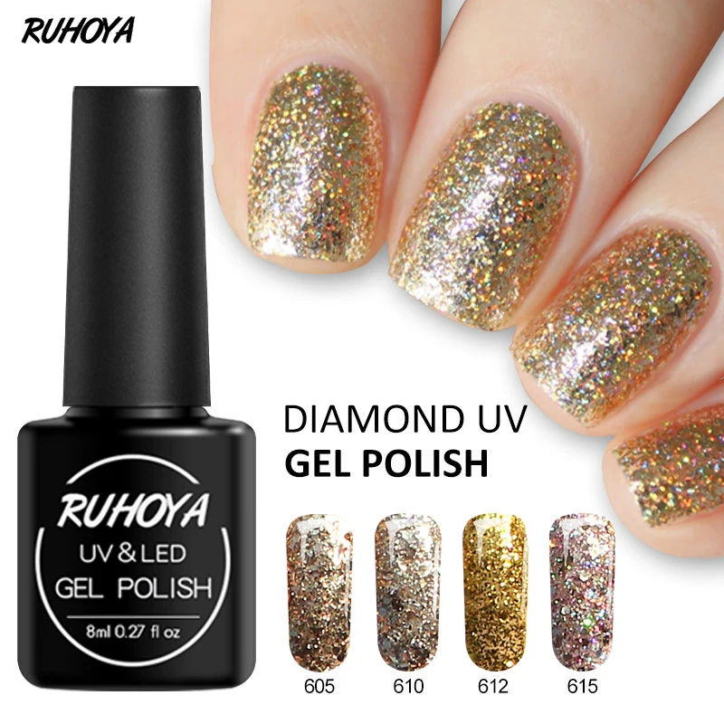 Ruhoya 8ml Shining Diamond Spangles for Nails Long Lasting Gel Varnishes Soak-Off UV LED Professional Nail Polish | Красота и