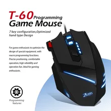 Для ZELOTES T-60 Проводная игровая мышь 7200 dpi 7 кнопок USB СВЕТОДИОДНЫЙ цветной кабель игровая мышь и мыши для ПК ноутбука