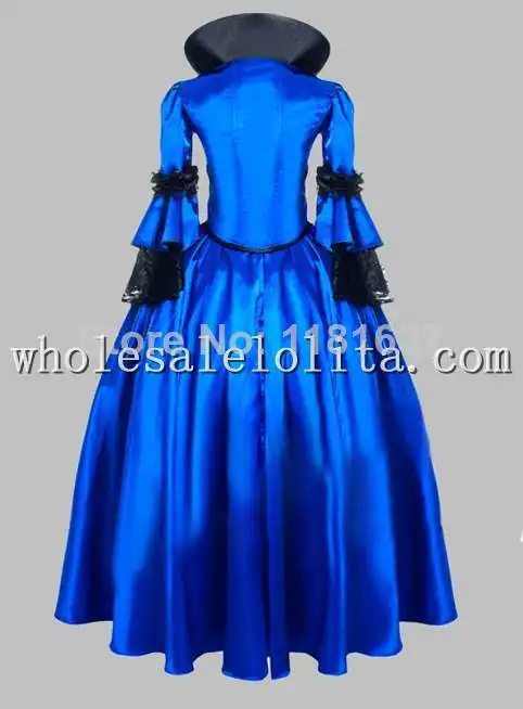 Благородная Готическая черно-голубые викторианские воздушные 1870/90 s платье эпохи бальное платье
