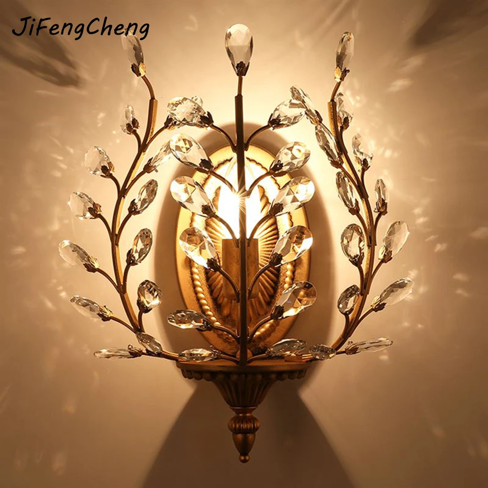 

JiFengCheng American Country Crystal Wall Lamp E14 Bedroom Bedside Retro Lamp Aisle Wall Luminarias Creative Iron Wall Lamp