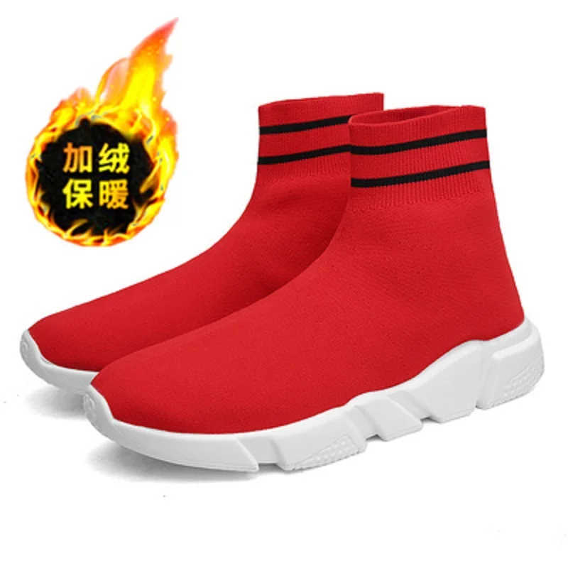 

Spring and autumn new high to help all black socks shoes women plus velvet warm shoes flat waterproof elastic casual shoes