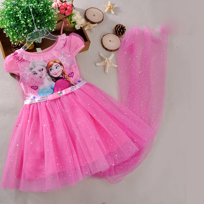 Disney Girls dress Frozen elsa dress+cloak costume princess vestido kids dresses cartoon cute lovely summer cosplay party dress