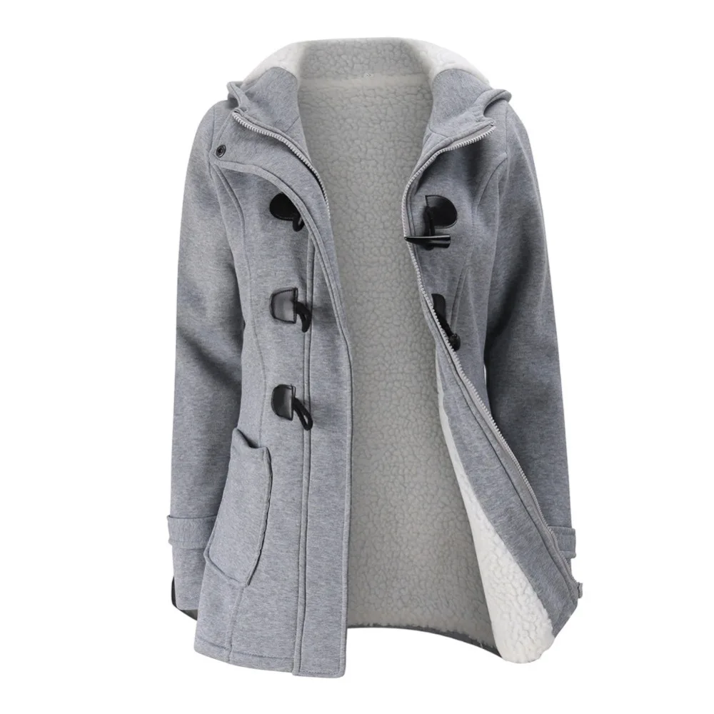 Jacket Coat Winter Women 2018 Hooded Wool Blend Praka Classic Horn Leather Buckle Coat Slim For Ladies Winter Jacket Woman Parka