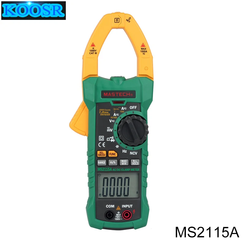 

Mastech MS2115A 6000 Counts True RMS Digital Clamp Meter AC/DC Voltage Current Tester with INRUSH and NCV Measurement