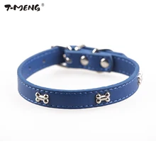 T-MENG Personalized Bone Studded Dog Collar Pu Leather Collars For Puppy Small Dogs Necklace Pet Products Animals Supplier