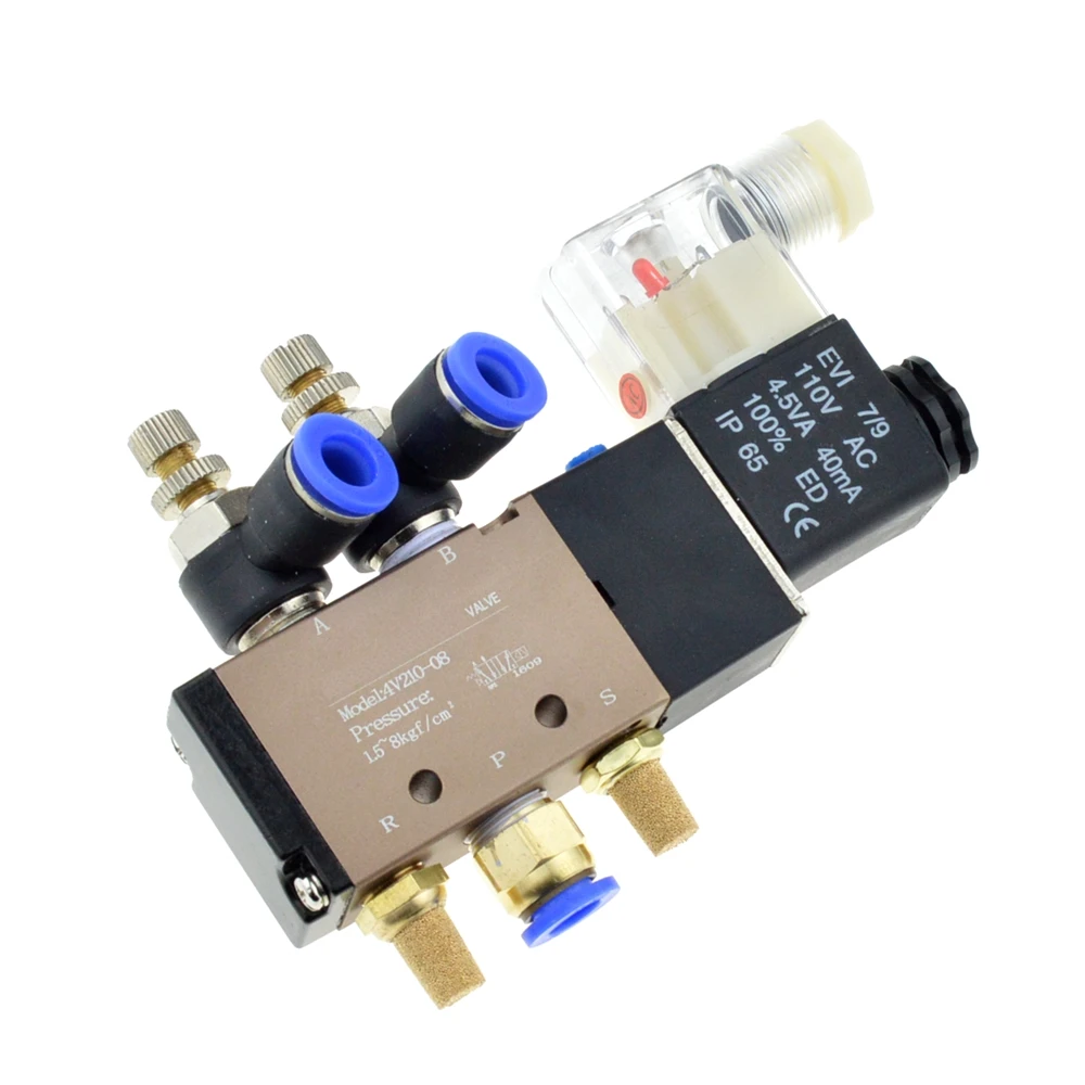 

Pneumatic Flow Adjust Solenoid Valve 5Way 2 Position Air Gas Magnetic Valve 12V 24V 110V 220 Coil Volt 8mm Hose Quick Connection
