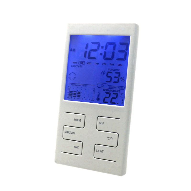 

New Weather Station Indoor Thermometer Hygrometer Clock Date Weather Forecast Function with Blue Backlight