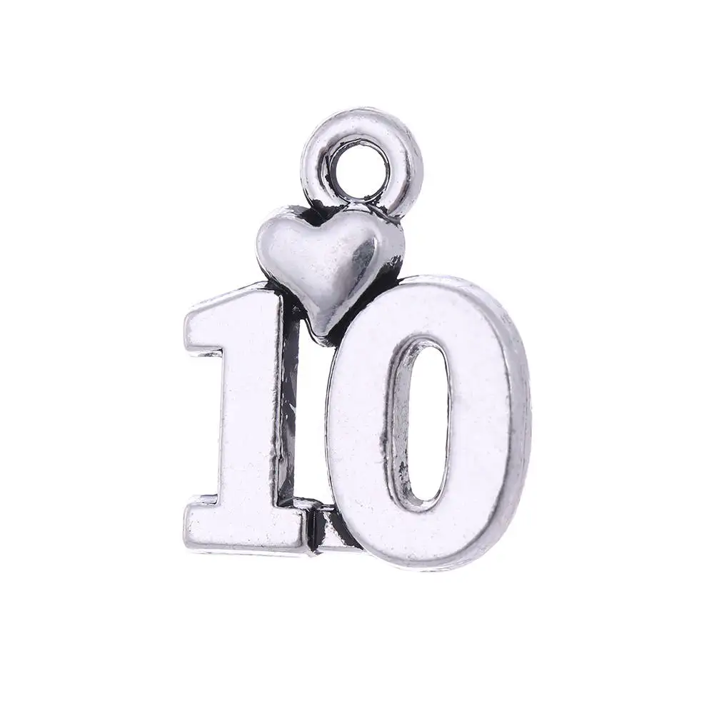 Likgreat 10 11 12 13 сердце номер Шарм для изготовления ювелирных изделий античный серебряный кулон, ожерелье День рождения Дата памятный день подарки - Окраска металла: 10