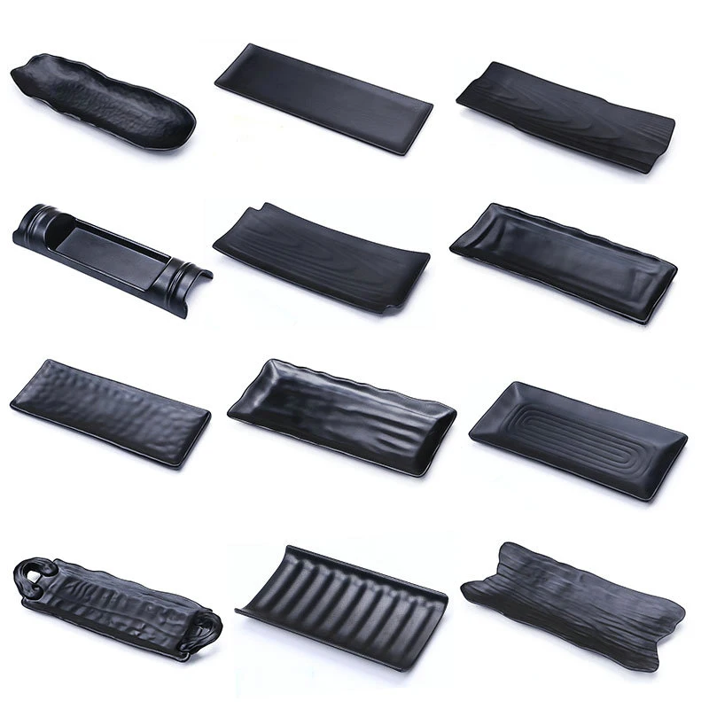 

120pcs Japanese Style Rectangle Black Melamine Plate Dish For Sushi Meat Beef Steak Seasoning Hot Pot Shop Buffet BBQ Kitchen