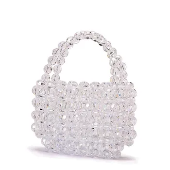 

[Telastar] Pearls Weave Bag Clear Crystal Beaded Totes Bag Small Ladies Party Bag Pearl Beaded Bag Luxury Brand Drop Shipping