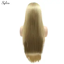 Sylvia блондинка цвет Длинные шелковистые прямые синтетические волосы на кружеве Искусственные парики для вечерние женщин косплэй парти
