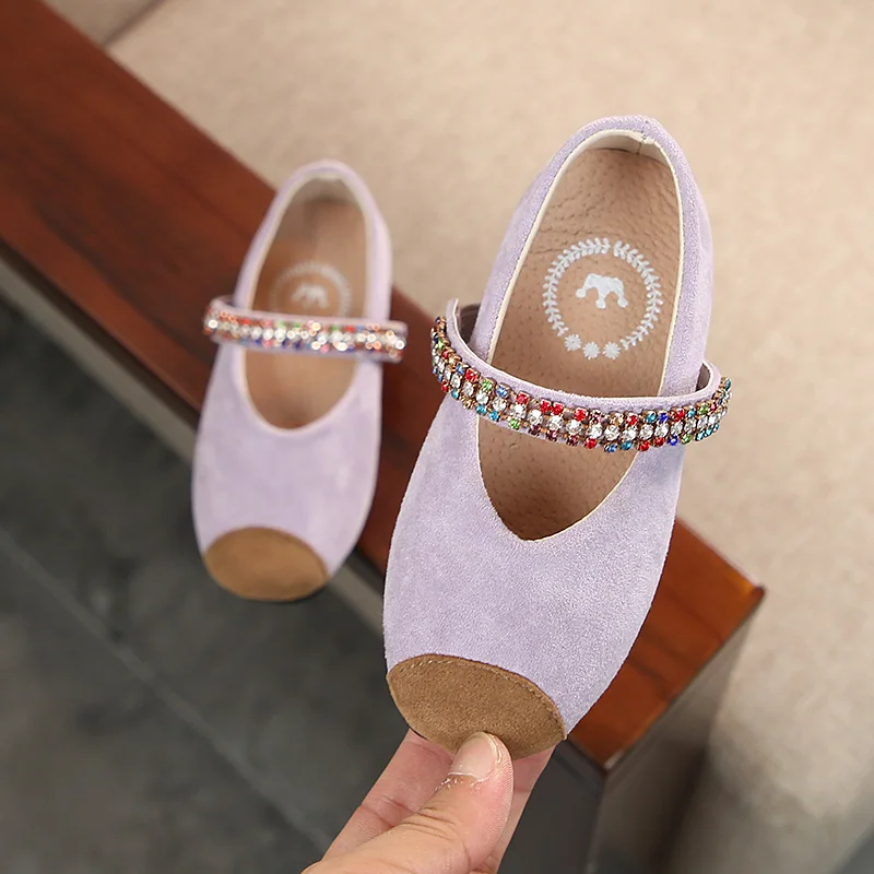 

ULKNN new girls elastic rhinestones Shoes soft bottom non-slip princess shoes children's fashion student shoes wholesale