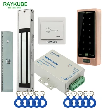 

RAYKUBE Door Access Control System Kit 180KG/280KG Electric Magnetic Lock + Metal Touch FRID Keypad Exit Button