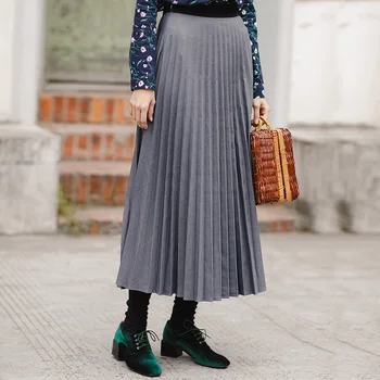 

INMAN New Mid-Calf Pleated All-match Thin Skirt A-Line Empire Skirt