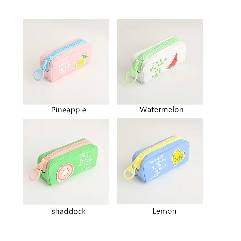 Big zipper Fruit pencil bag Lemon Pineapple Canvas school pencil case Stationery organizer Storage bags for pens Office A6628