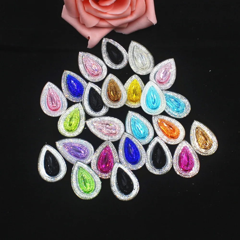 50pcs/lot flat back resin drop shaped rhinestone mix colors resin