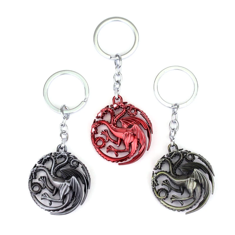 

Movie Seriers Game of Throne House Stark keychain 3 Colors Alloy The Song Of Ice and Fire Targaryen Dragon Badges Keyring Gift