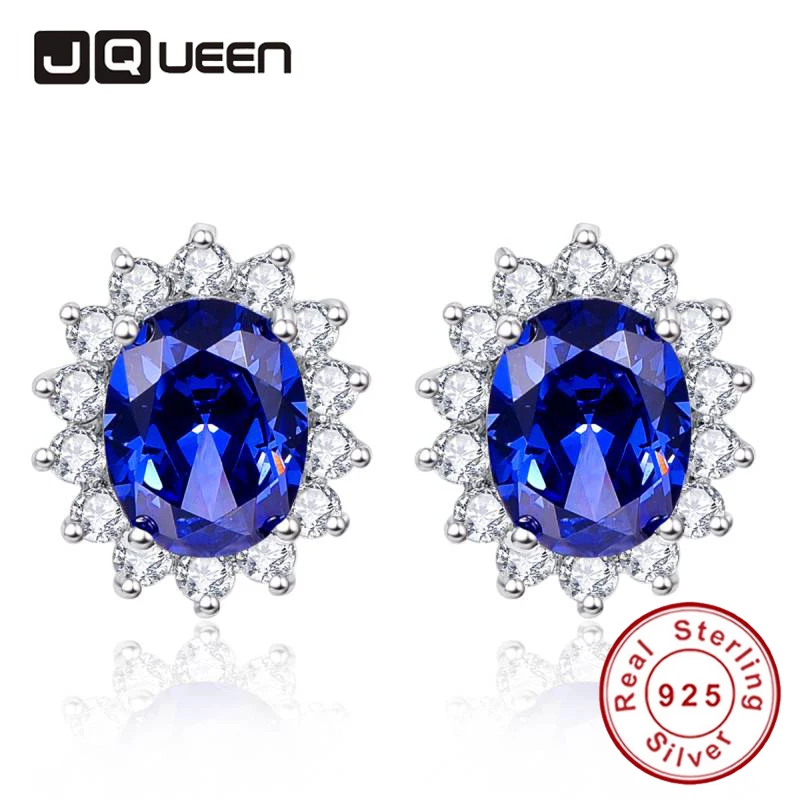 Image Trendy Bridal Party Jewelry Royal Blue Tanzanite Silver Earrings for Women Silver 925 Vintage Ear Studs with Cubic Zirconia