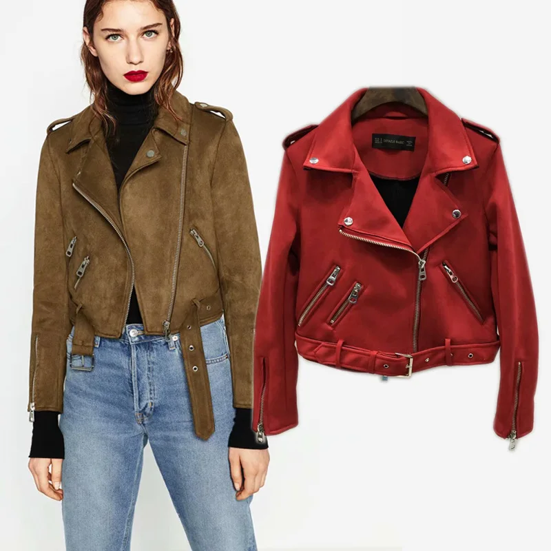 

2019 S-XL top brand new fashion spring and autumn bright color women's suede jacket street women's PU leather short jacket
