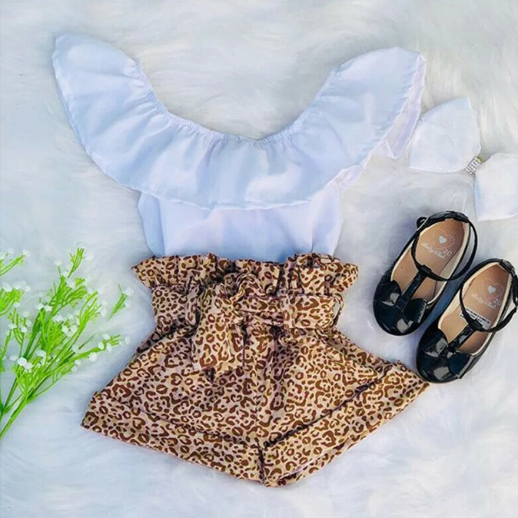 Kids Clothes Baby Girl T shirt Tops Ruffle Leopard Striped Shorts Pants ...