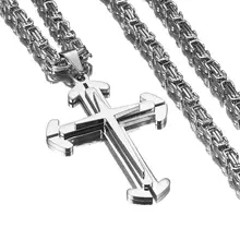 Granny Chic Cross Pendant Necklace For Men Gold Silver Black Stainless Steel Pendant Necklace Men Hip Hop Jewelry 18-30 Inch