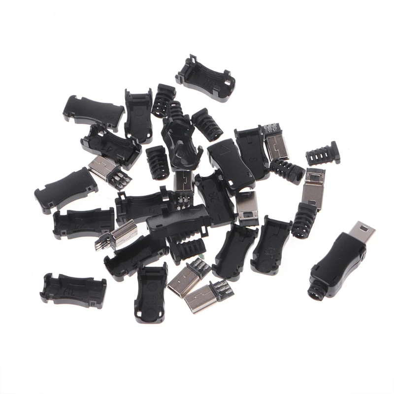 

10Sets DIY Mini USB 2.0 5PIN Plug Socket With Plastic Cover With Tail Connector