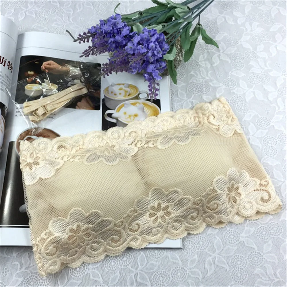 Tube tops for women Summer Full Cup Strapless Wire Free Wrapped Chest Female Bra With Straps 5 Colors Solid One Size Lace Floral Tube tops for women Summer Full Cup Strapless Wire Free Wrapped Chest Female Bra With Straps 5 Colors Solid One Size Lace Floral