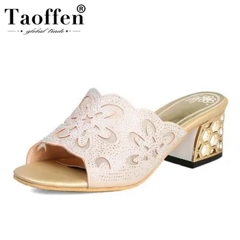 

TAOFFEN Plus Size 32-46 Lazy Party Bling Sexy Sandals Office Ladies Simple Daily Summer Shoes Women Flower Sandals