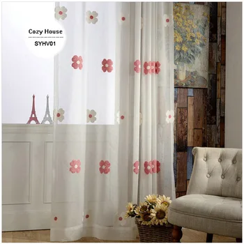 

White Tulle Curtains For Living Room Kids Room Girls Red Floral Sheer Window Curtains For Bedroom Voile Blinds Korean Panel