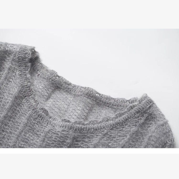 Прозрачный женский тонкий пуловер свитер Осень корейский однотонный классический вязаный свитер женская, с перфорацией трикотаж SA171S50