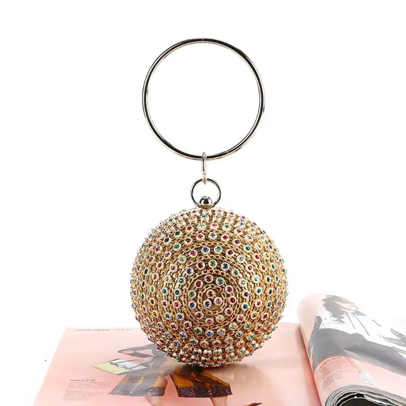 

Colorful Diamond Evening Bag Womens Sparkling Crystal Ball Shape Evening Clutch Bag gold party bags Bridal Wedding small bag