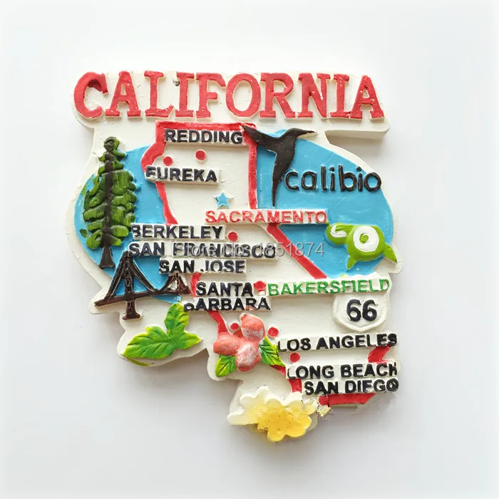 Калифорния АДМИНИСТРАТИВНАЯ КАРТА Голливуд достопримечательности 3D магниты на холодильник США Путешествия Сувениры холодильник магнитная Стикеры