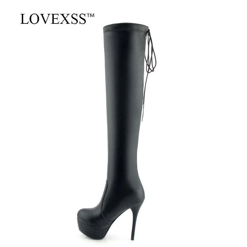 

LOVEXSS Woman Black Knee High Boots Autumn Winter Plus Size 33 43 Over The Knee Boots Fashion 13.5 CM White High Heeled Shoes