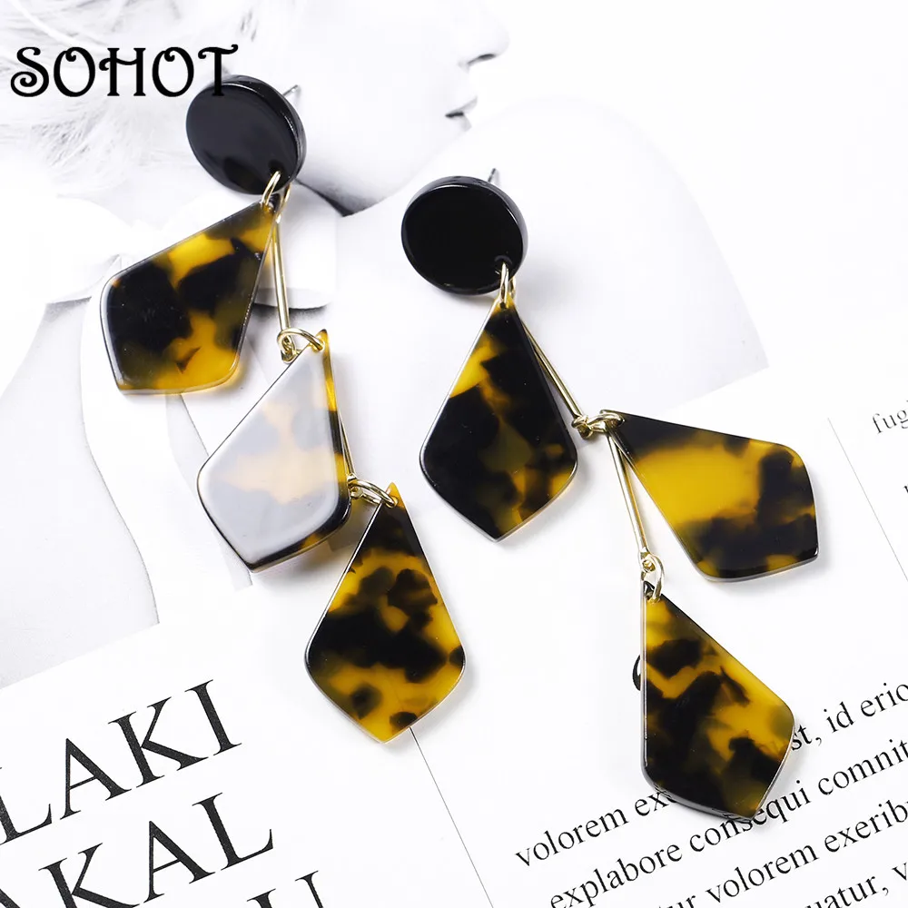 SOHOTTrendy кисточкой геометрические акриловые длинные висячие серьги Япония и Южная