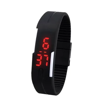 

Men's Women's Silicone Red LED Touch Digital Wrist Watch Bracelet Black