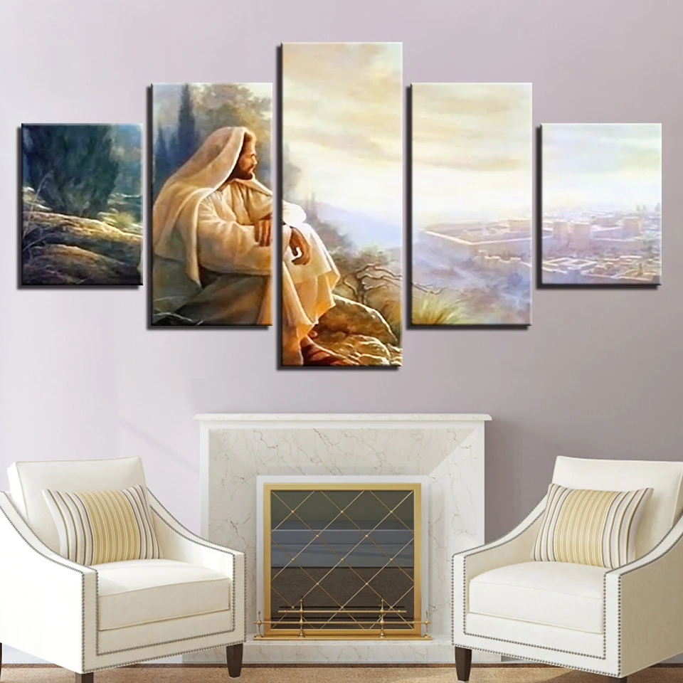 Canvas HD Prints Paintings Modular Wall Art Glory To God Pictures Framework 5 Pieces Jesus Christ Poster Home Decor Living Room