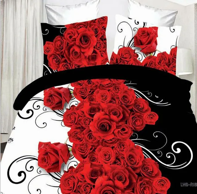 3D Black and Red Rose Bedding set quilt duvet cover bed sheet bedspread