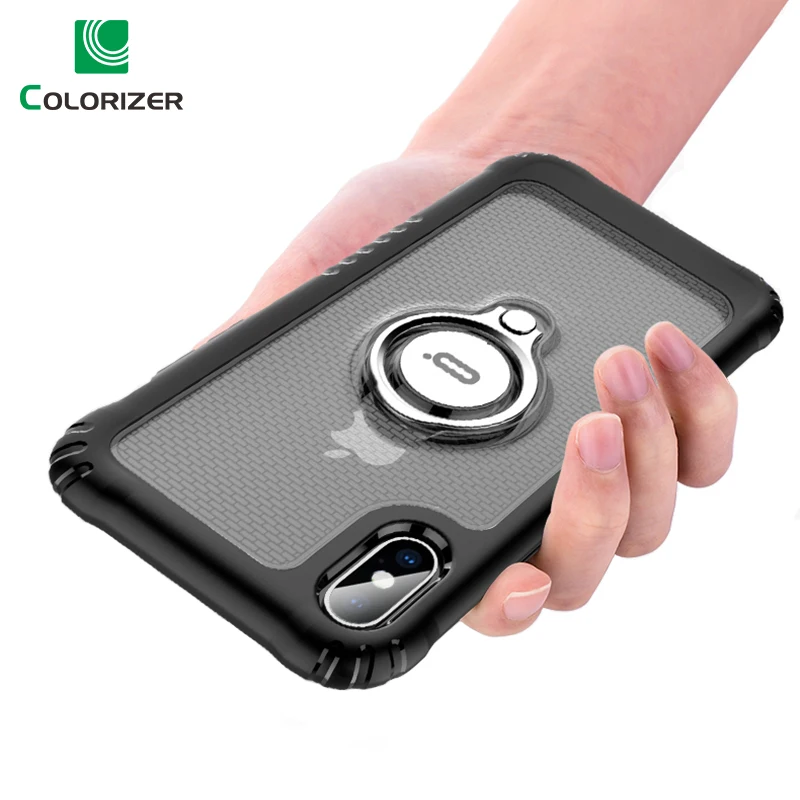 

For iPhone XR XS Max Ring Stand Case Shockproof Ultra Thin Transparent Hard PC Magnetic Phone Cases For iPhone XS XR Cover Coque