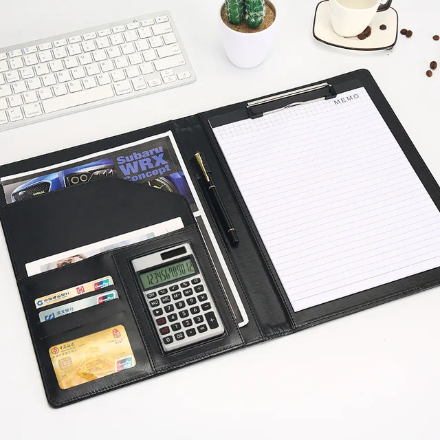A4 PU Leather File Folder With Calculator Multifunction Office Supplies Organizer Manager Document Pads Briefcase Padfolio Bags 3