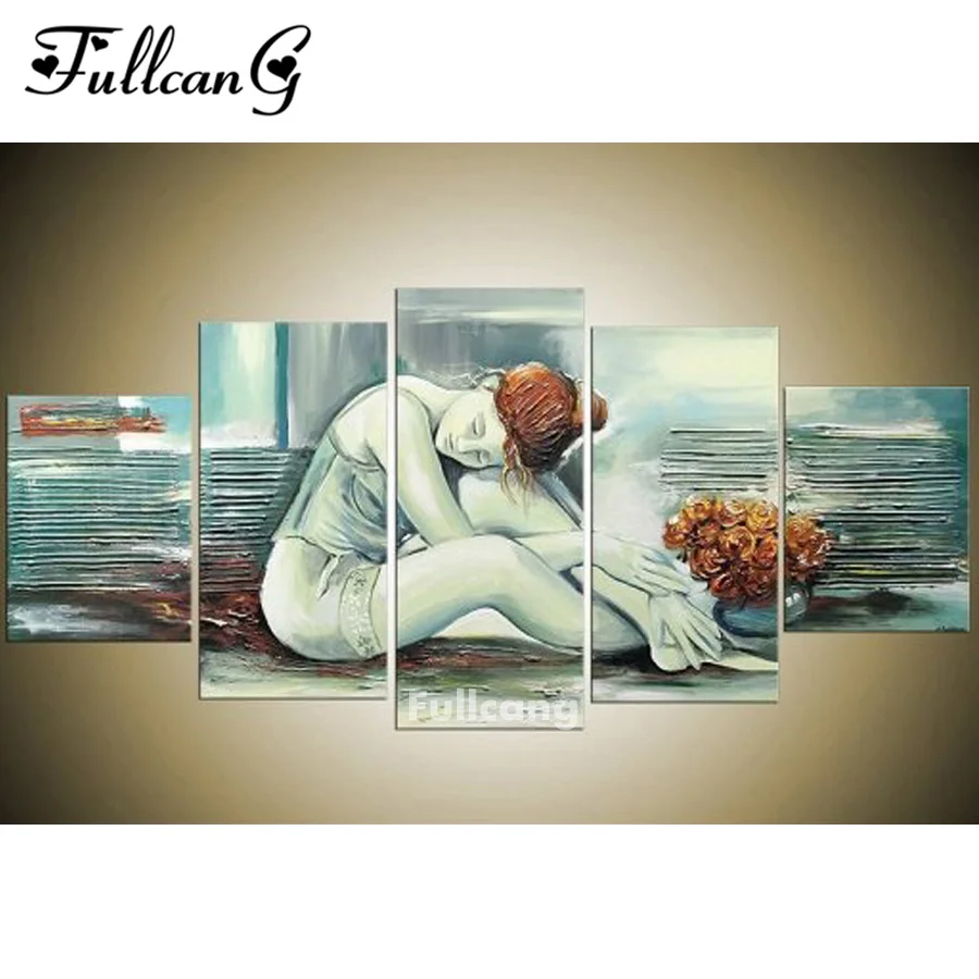 

FULLCANG 5d dimond painting fille 5 pcs diamond embroidery portrait full square diamond mosaic embroidery with rhinestone E1138