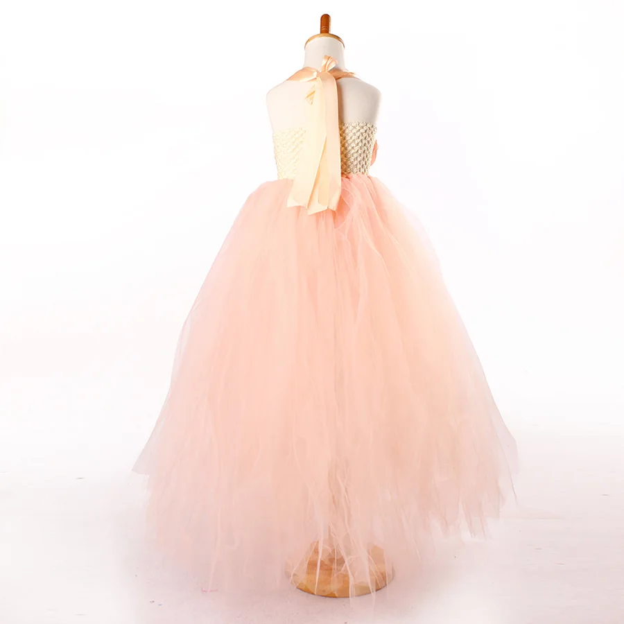 Girls Princess Peach Flowers Tutu Dress Children Summer Fancy Ankle Length (13)