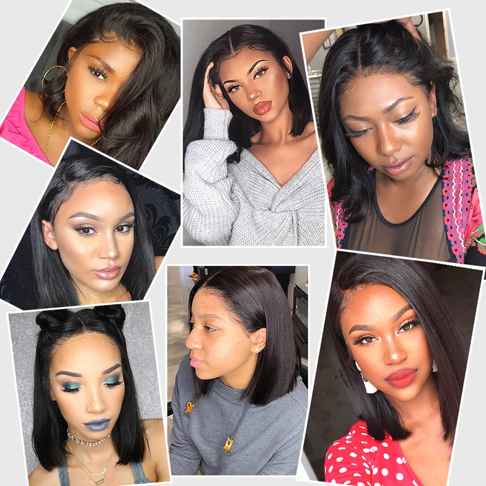 Eva Short Lace Front Human Hair Wigs Pre Plucked With Baby Hair Brazilian Straight Bob Lace Front Wigs For Black Women Remy Hair