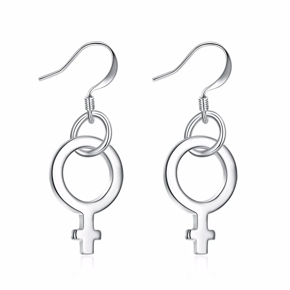 

925 Solid Silver Plated Female Symbol Designs Earrings For Women Unique Fancy Drop Dangle Simple Ear Decorations Wedding Party