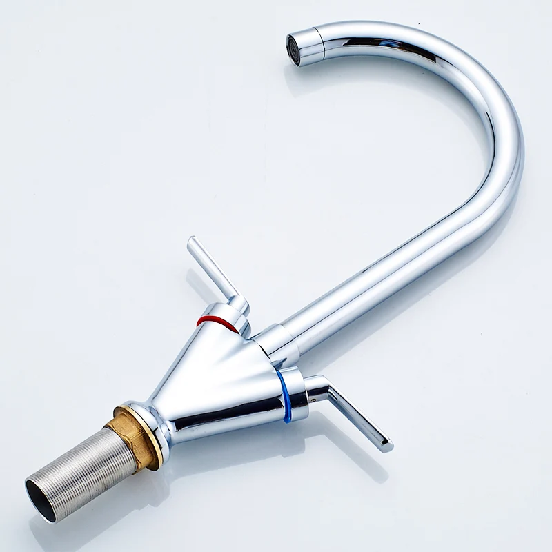 Fapully Dual Handle Kitchen Sink Tap Deck Mounted Chrome kitchen mixer 360 Degree Rotating Swivel Cold Hot Kitchen Faucets 