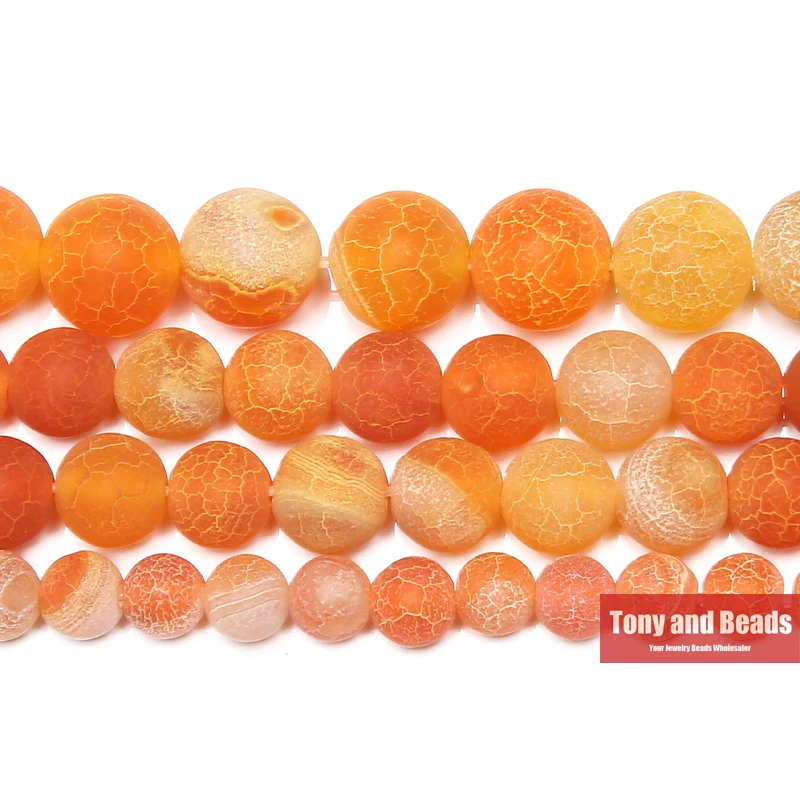 

Free Shipping Natural Stone Frost Crab Orange Agates Round Loose Beads 6 8 10 12MM Pick Size For Jewelry Making
