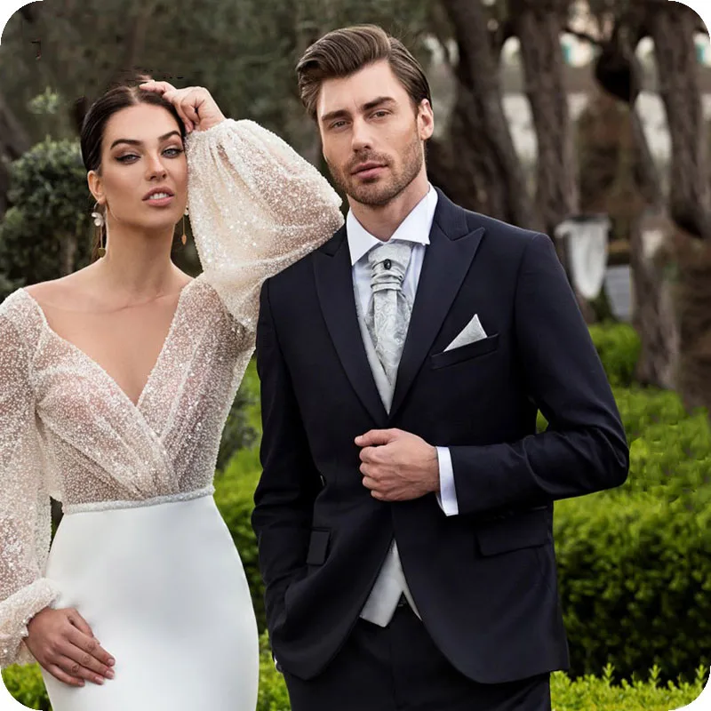 

Black Men Suits for Wedding Suits Bridegroom Tailored Slim Fit Formal Prom Custom Blazer Tuxedos Best Man Traje Hombre 3Pieces